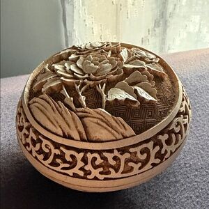 Ivory Dynasty vintage wooden carved trinket box